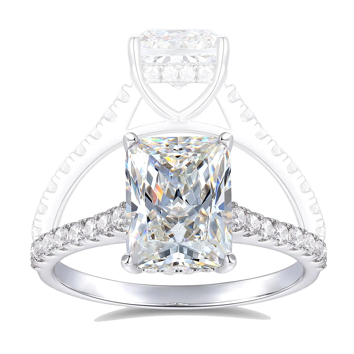 14K White Gold 3ct Radiant Cut Moissanite Engagement Ring - Size 8.5