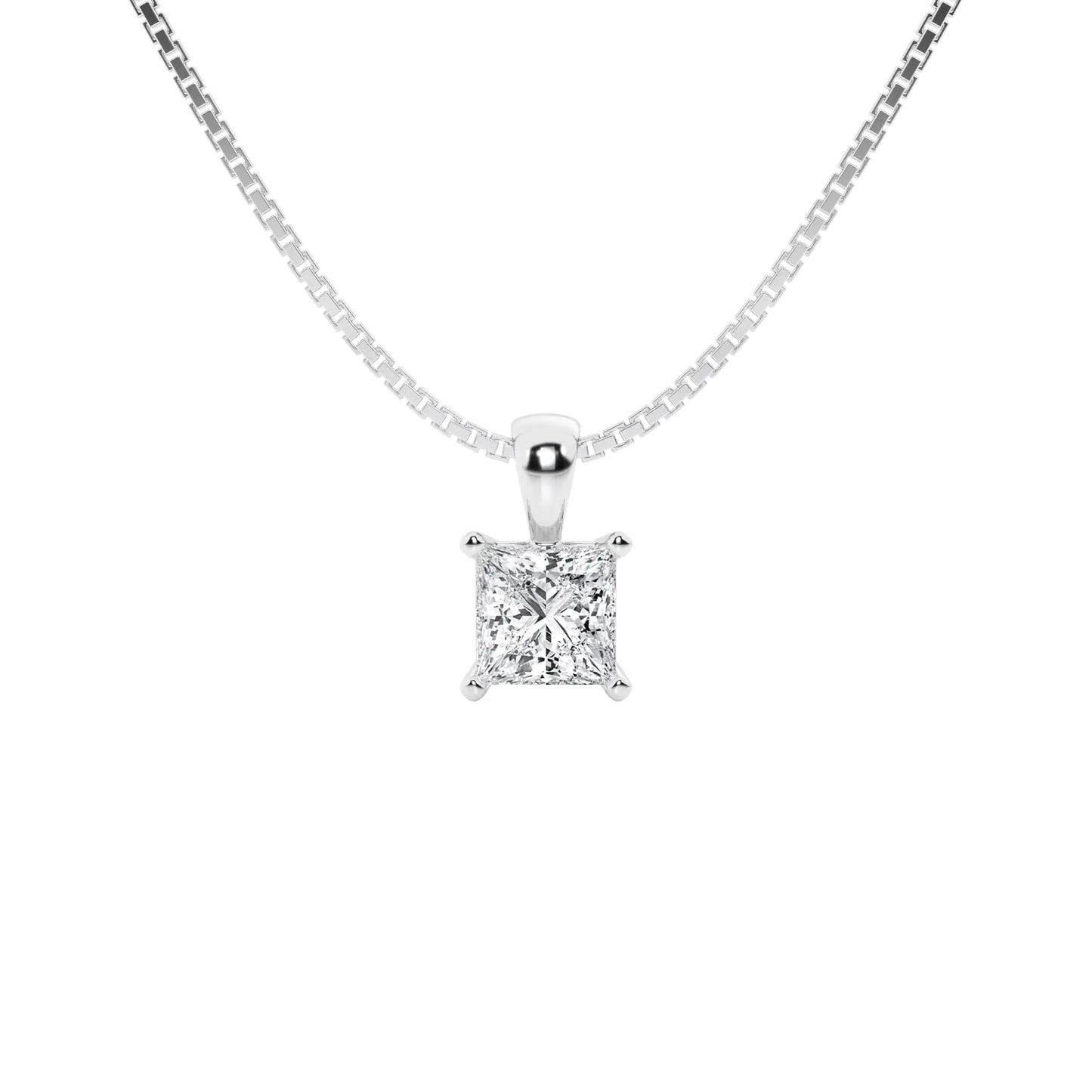 Lab Grown Diamond Solitaire Pendant Necklace - 1/2 Carat Princess Cut 14K White Gold