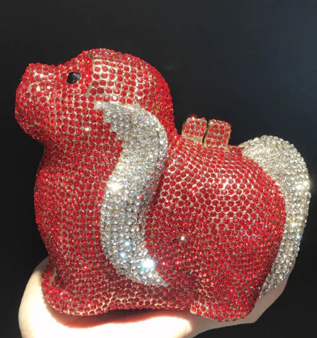 Genuine Crystal Evening Clutch - Elegant Beaded Dinner Bag with Handle