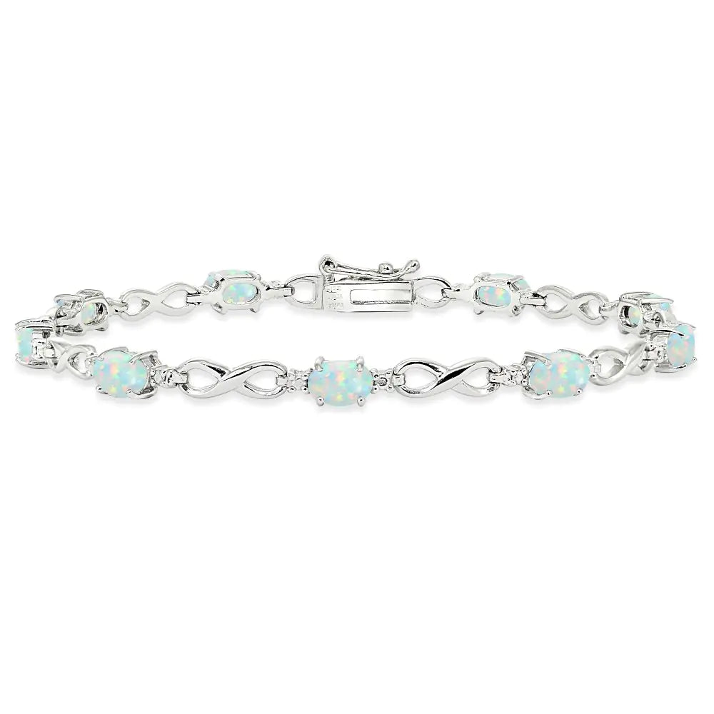 White Opal Tennis Bracelet - 925 Sterling Silver Infinity Design | Lab Created Gemstone