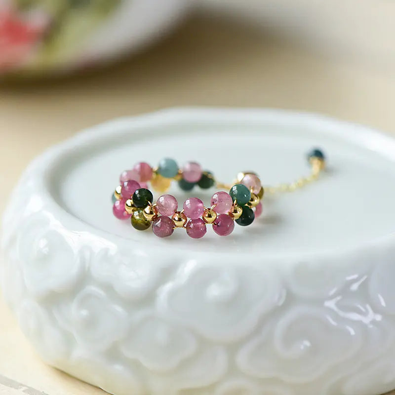 Genuine Rainbow Tourmaline Ring in 14K Gold
