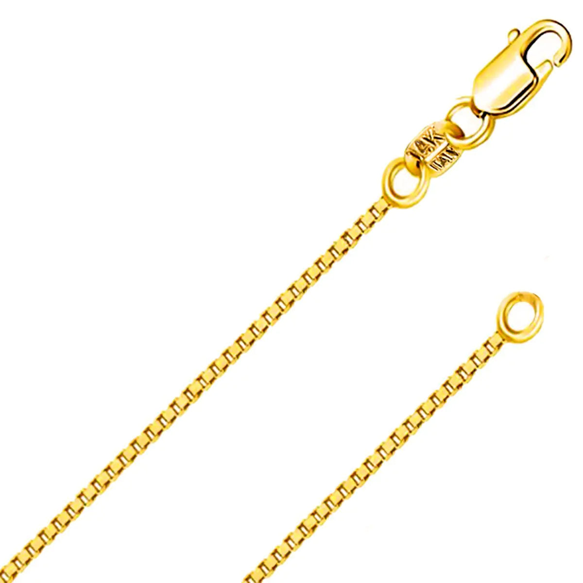 14K Solid Yellow Gold Diamond Cut Box Chain Necklace - 0.8mm Italian Made