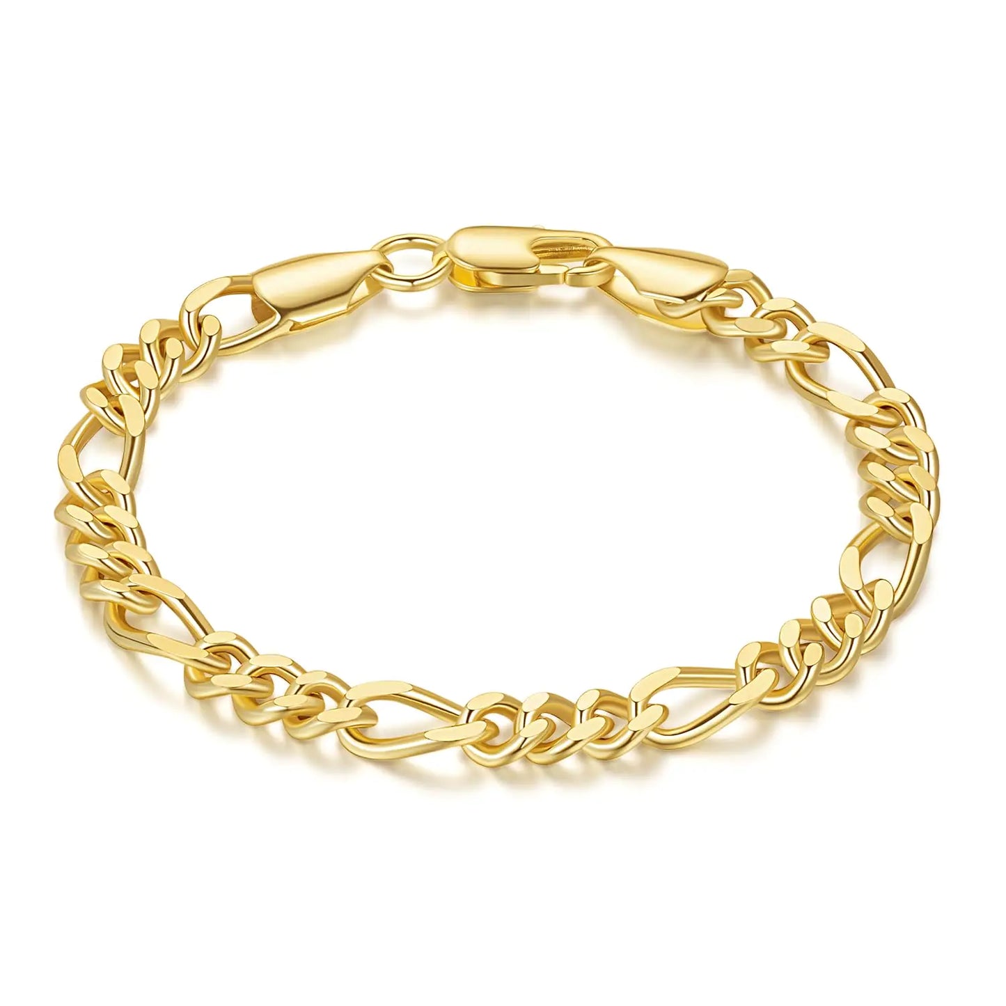 14K Solid Gold Figaro Link Chain Bracelet for Women & Men - Dainty Design | Multiple Sizes