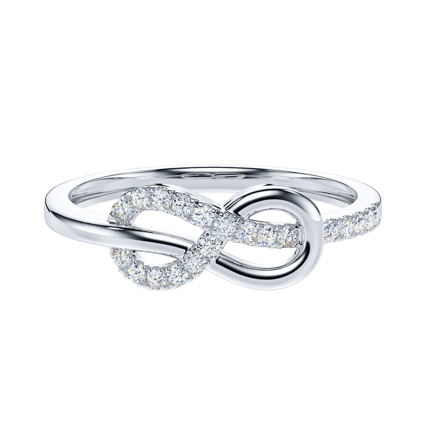 Solid 14K White Gold Infinity Love Knot Ring - Simulated Diamond Promise Ring for Women | Size 8.5
