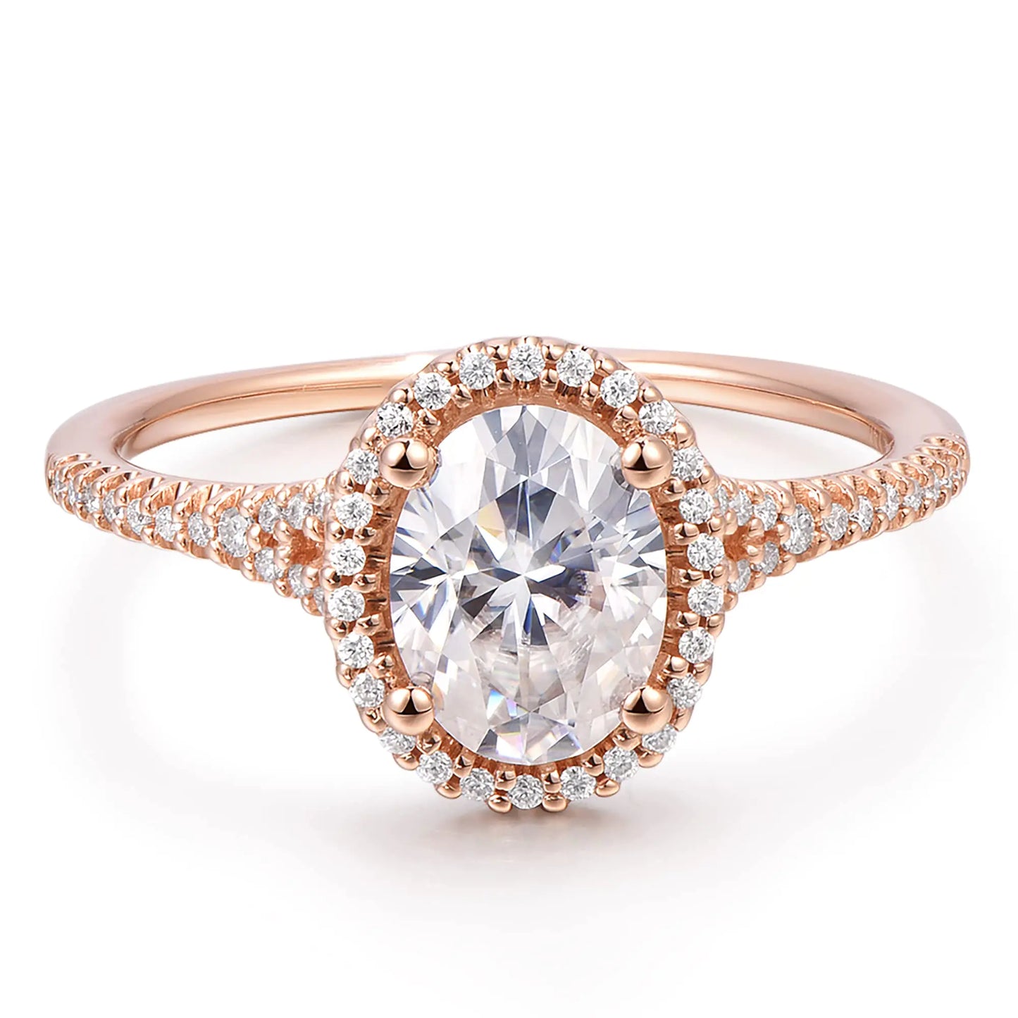 14K Solid Rose Gold 1.5ct Oval Cut Moissanite Engagement Ring - Size 9.5