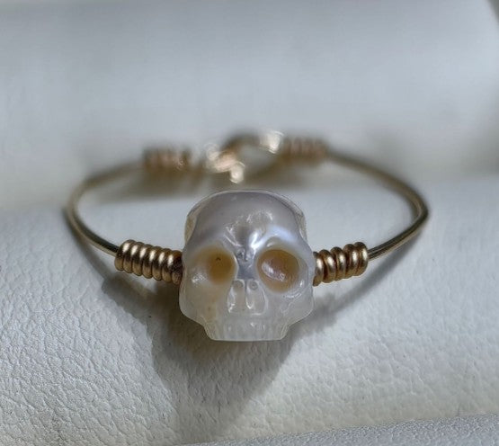 Natural Freshwater Pearl Skull 14k Gold Ring