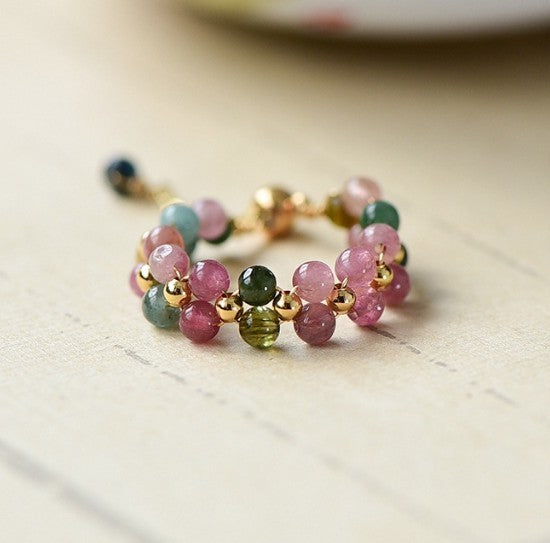 Genuine Rainbow Tourmaline Ring in 14K Gold