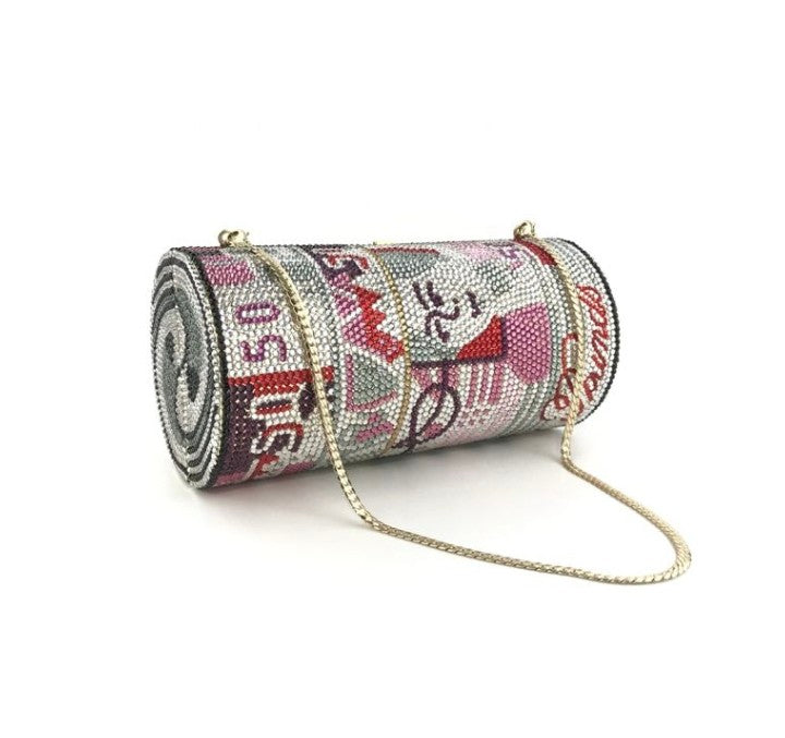 Crystal Diamond Evening Clutch Bags - Hard Exterior with Chain Handle | Red & Black