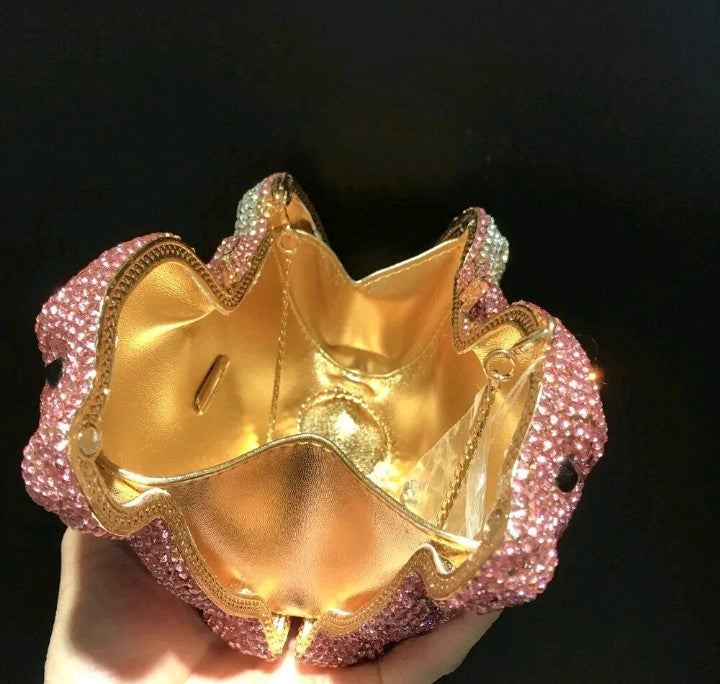 Genuine Crystal Evening Clutch - Elegant Beaded Dinner Bag with Handle