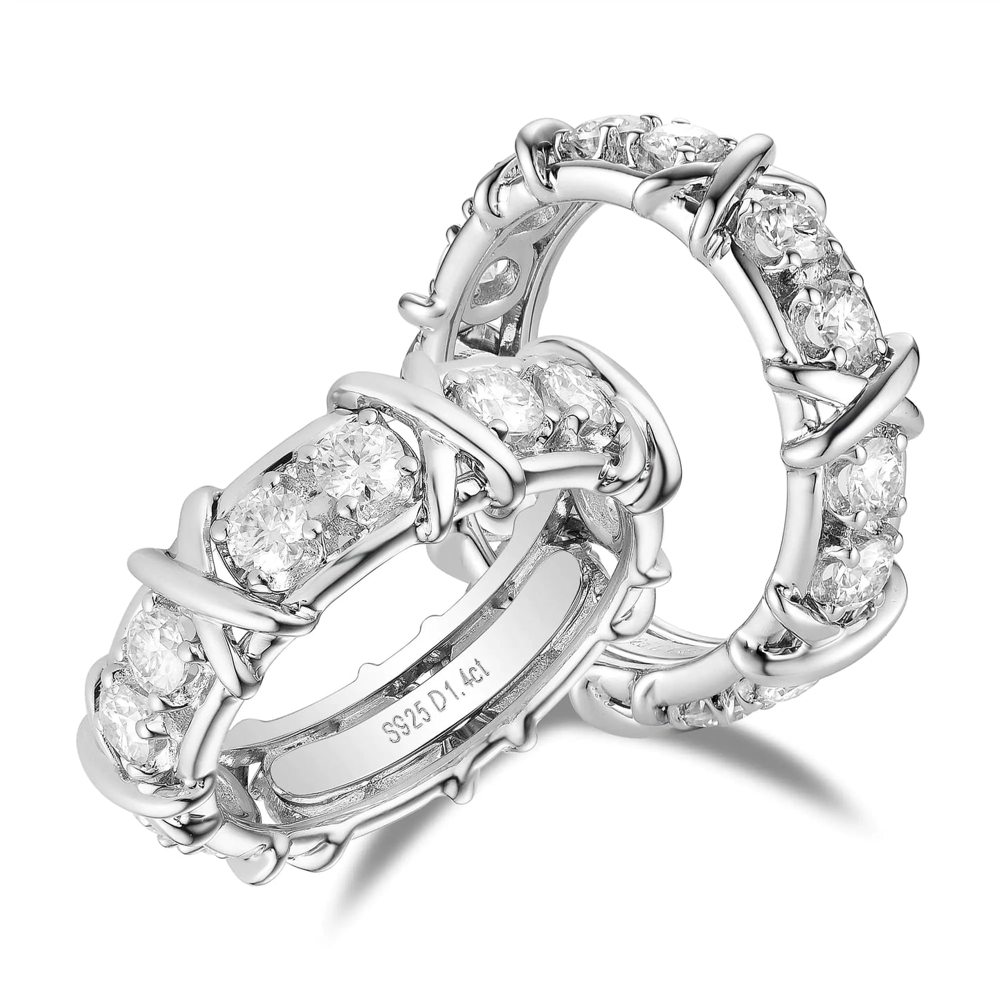 Genuine Moissanite Eternity Wedding Band - 1.4CTW GH Color 3mm Round Cut in Solid 14K Gold Quality Sterling Silver