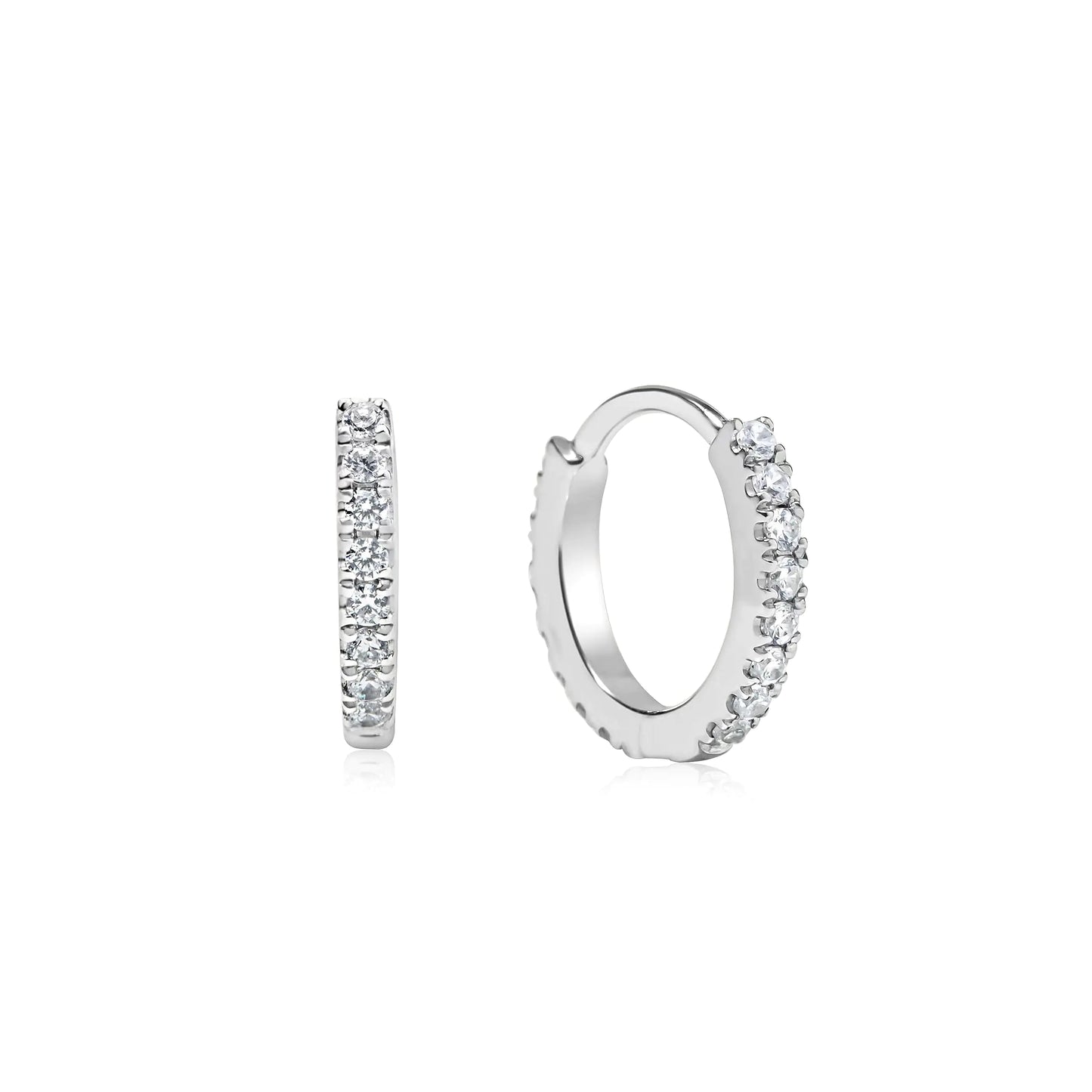 Lab Grown Diamond Huggie Earrings - 14K Solid White Gold Pavé | DEF VS-VVS Quality