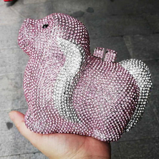 Genuine Crystal Evening Clutch - Elegant Beaded Dinner Bag with Handle