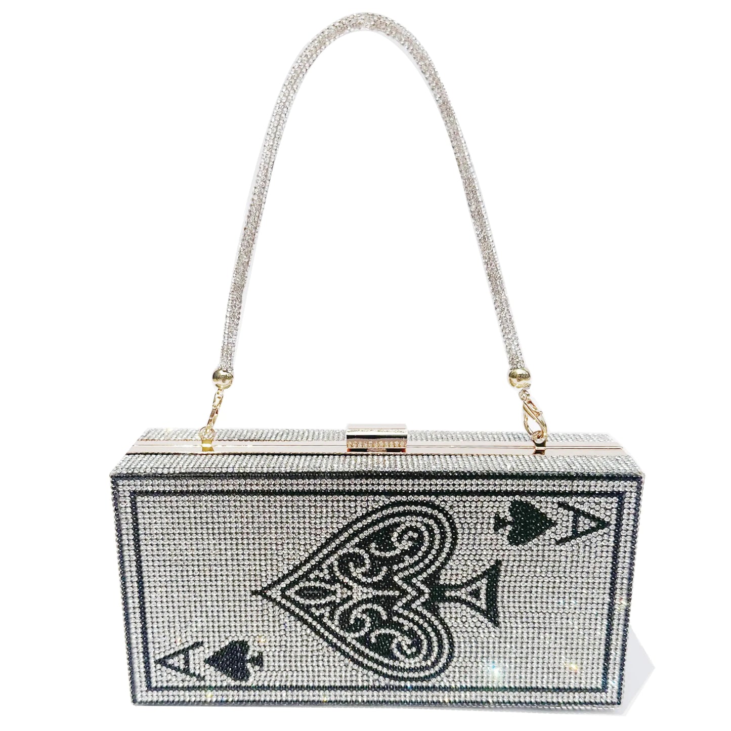 Ace of Spades Crystal Evening Bag - Diamond Poker Card Rhinestone Clutch | Silver