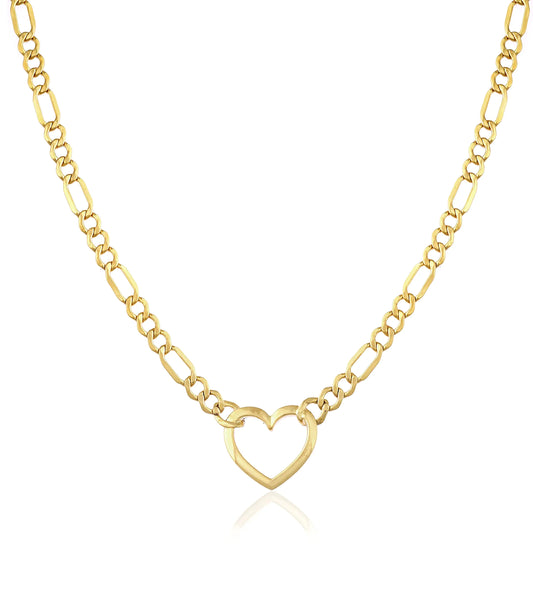 14K Gold Filled Figaro Heart Necklace - Premium Chain Pendant for Women