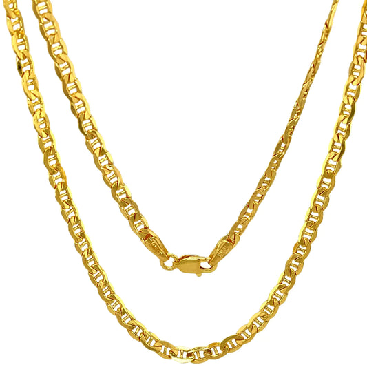 10K Solid Gold Flat Mariner Chain - 3.05mm Diamond Cut Anchor Link Necklace 16"
