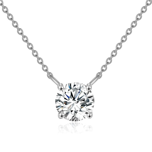 14K Solid White Gold Moissanite Necklace - 1.5CT Round Cut Solitaire Pendant for Women