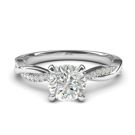 10K Solid White Gold Moissanite Engagement Ring - 1.0 CT Twisted Vine Design with 4-Prong Setting