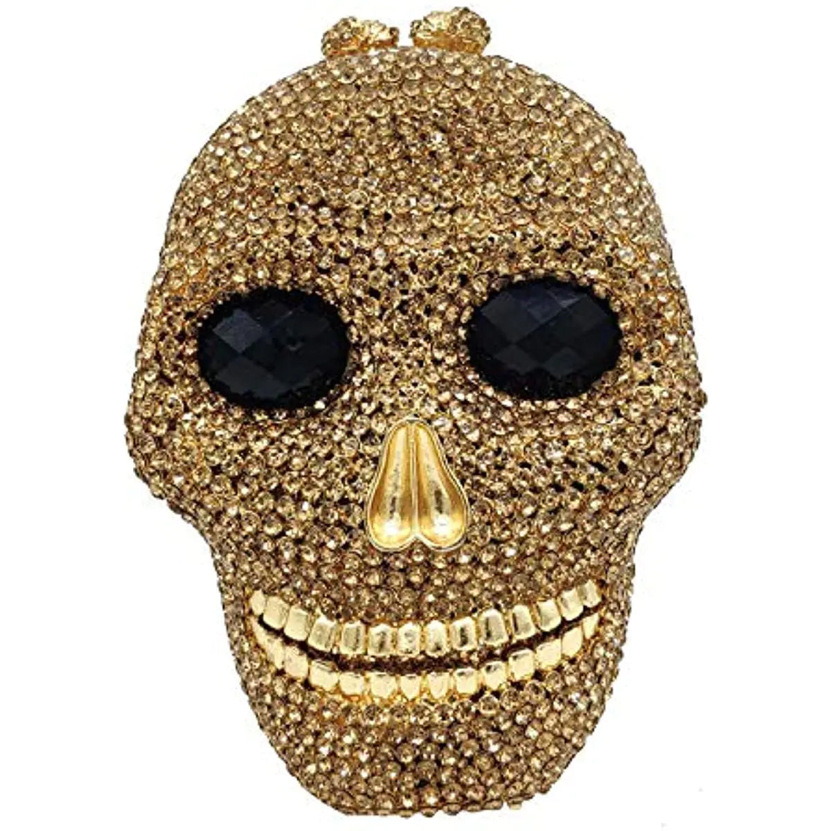 Halloween 3D Skull Clutch Purse - Rhinestone Crystal Metal Evening Bag | Gold