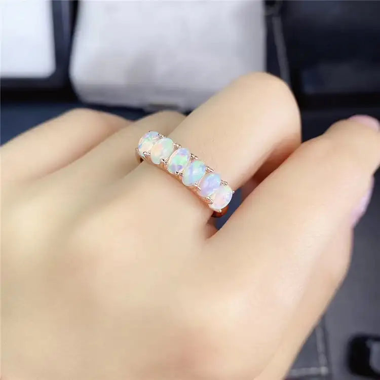 Genuine Natural Opal Ring - 925 Solid Sterling Silver Oval Gemstone