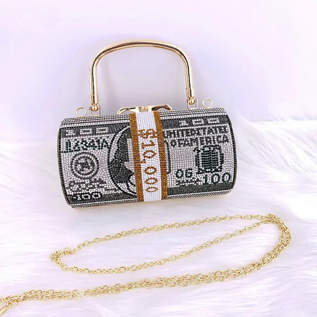 Luxury Crystal Dollar Design Evening Clutch - Money USD Bag | Multiple Colors