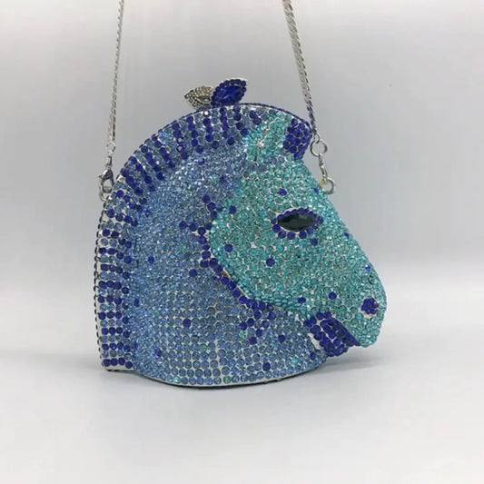 Genuine Crystal Horse Head Evening Bag - Luxury Equestrian Dinner Clutch