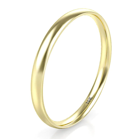 Solid 10K Yellow Gold Wedding Band - 2mm Round Dome Comfort Fit Ring