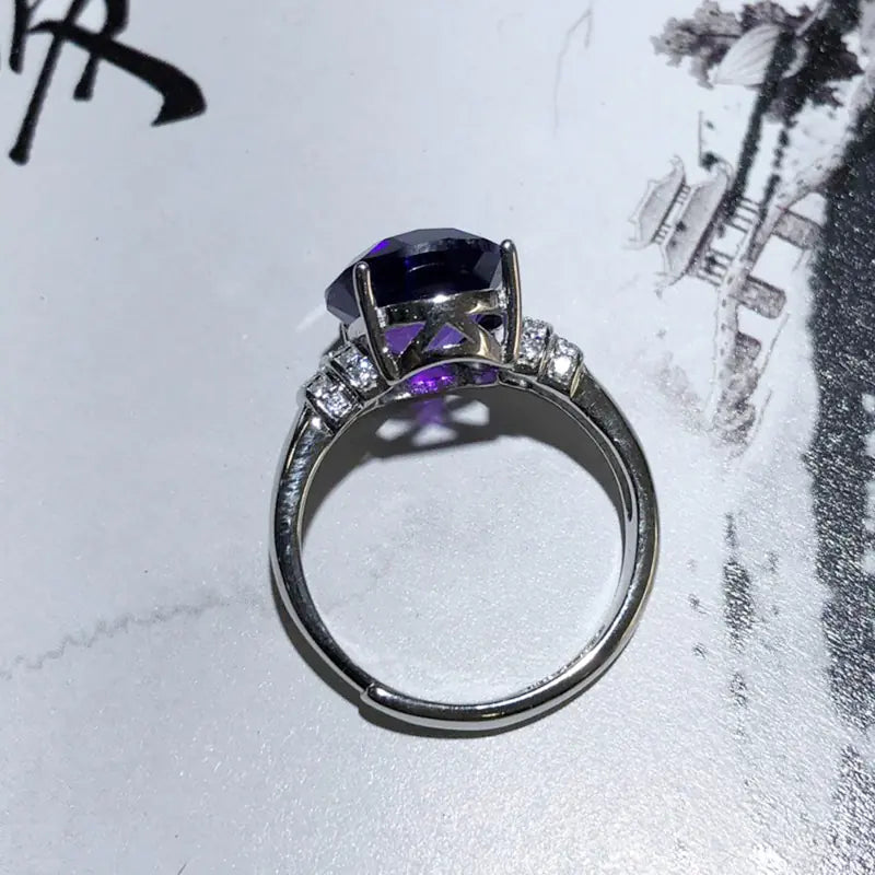 925 Sterling Silver Genuine Amethyst Ring - Natural Purple Gemstone Statement Piece