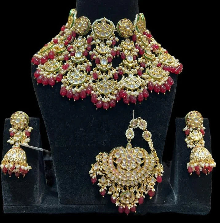 Handmade Gold-Plated Red Ruby Jewel Set - Necklace & Earrings | Genuine Gemstone Jewelry