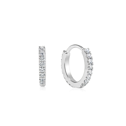 Lab Grown Diamond Huggie Earrings - 14K Solid White Gold Pavé | DEF VS-VVS Quality