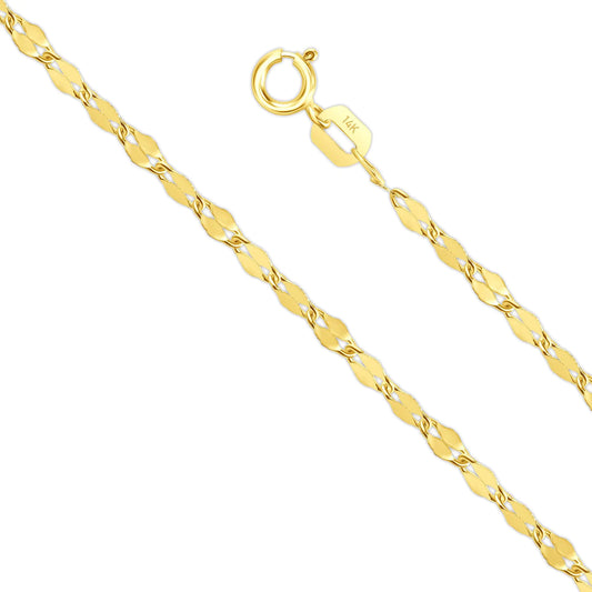 14K Solid Gold Mirror Chain Necklace - 1.5mm x 20 Inch | Men's Women's Yellow Gold