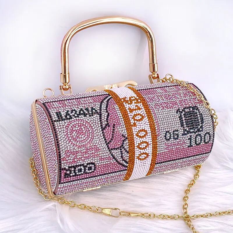 Luxury Crystal Dollar Design Evening Clutch - Money USD Bag | Multiple Colors