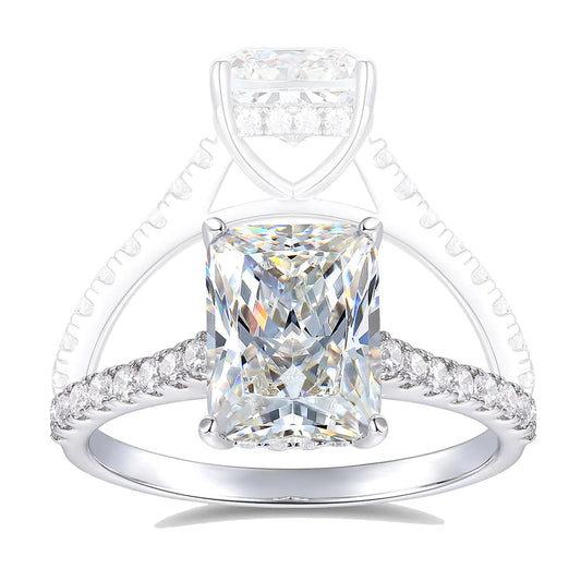 14K White Gold 3ct Radiant Cut Moissanite Engagement Ring - Size 8.5