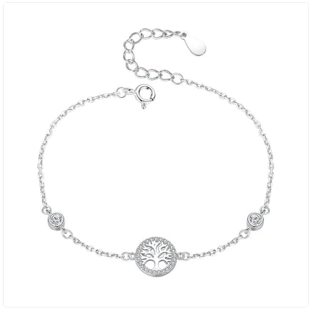Sterling Silver Tree Of Life Bracelet - Zircon Inlaid 925 Silver | Ladies Jewelry