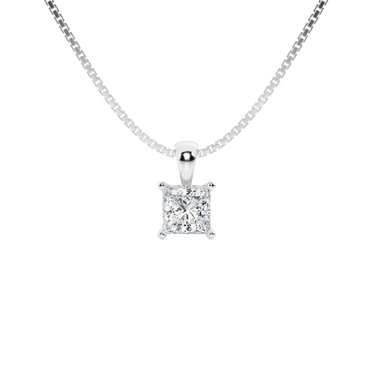 Lab Grown Diamond Solitaire Pendant Necklace - 1/2 Carat Princess Cut 14K White Gold
