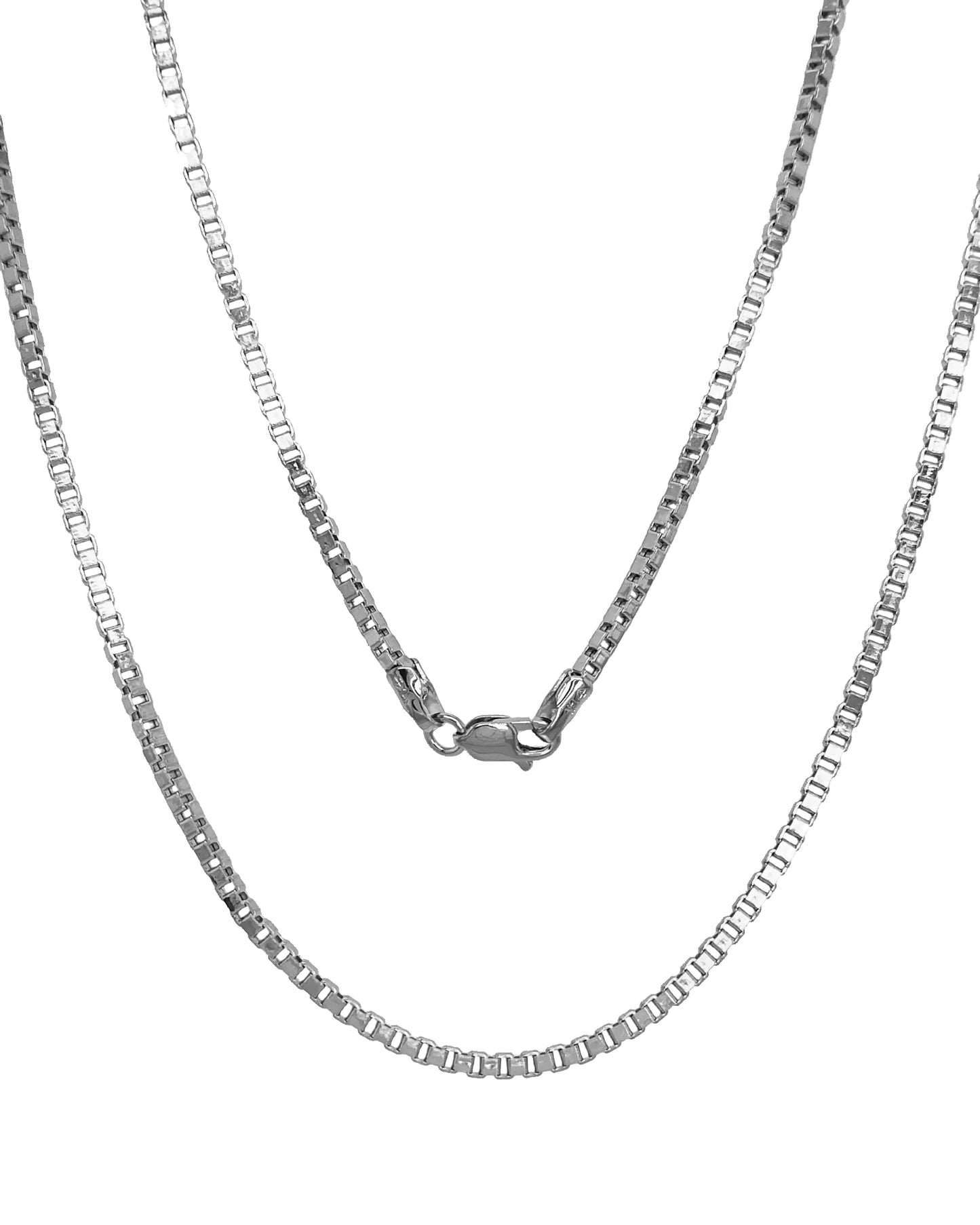 14K Solid White Gold Square Box Chain Necklace - 1.25mm Diamond Cut Link - 20 Inch