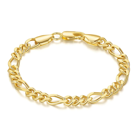 14K Solid Gold Figaro Link Chain Bracelet for Women & Men - Dainty Design | Multiple Sizes