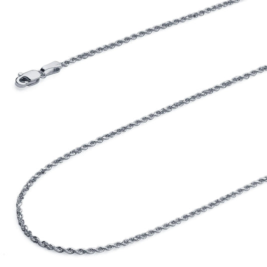 14K Solid White Gold Rope Chain Necklace - 1.5mm 24 Inch | Lobster Clasp