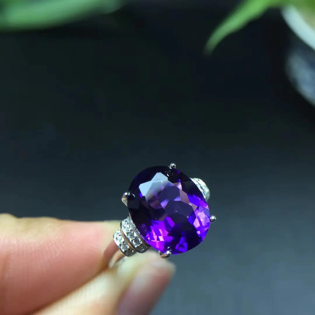 925 Sterling Silver Genuine Amethyst Ring - Natural Purple Gemstone Statement Piece