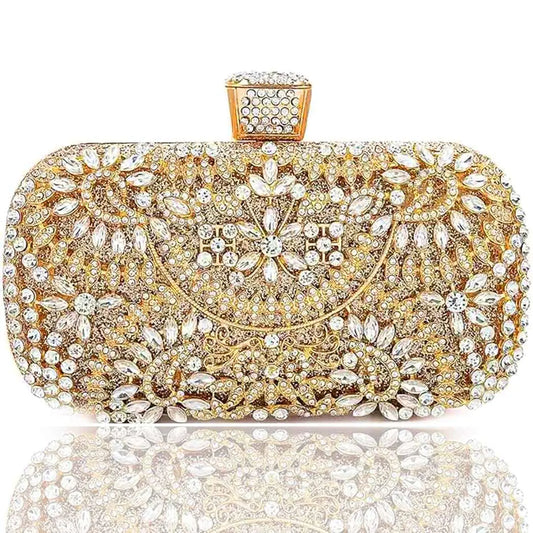 Gold Crystal Evening Clutch - Rhinestone Wedding Bridal Purse | 1920s Flapper Style