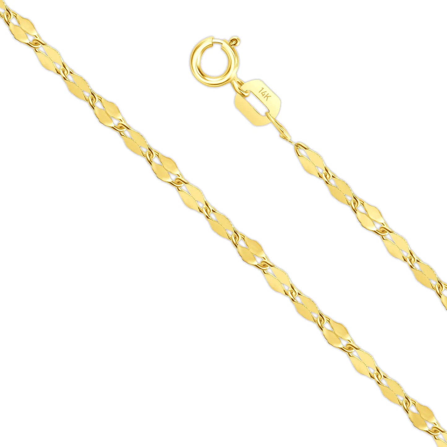 14K Solid Gold Mirror Chain Necklace - 1.5mm x 20 Inch | Men's Women's Yellow Gold