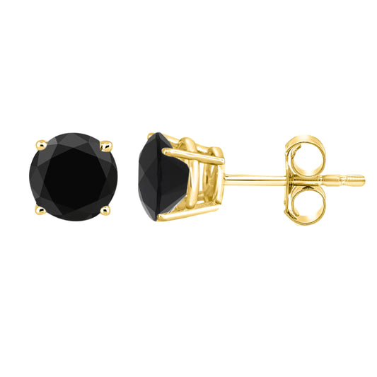 Genuine Black Diamond 2 Carat Stud Earrings in 14K gold