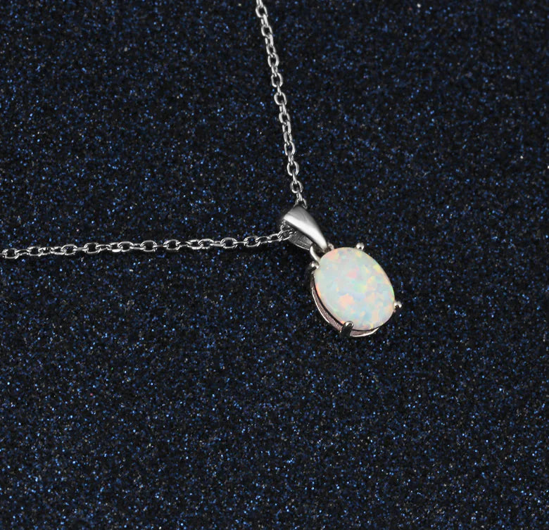 Opal Crystal Necklace - 925 Sterling Silver 50cm | Bohemian Style Jewelry