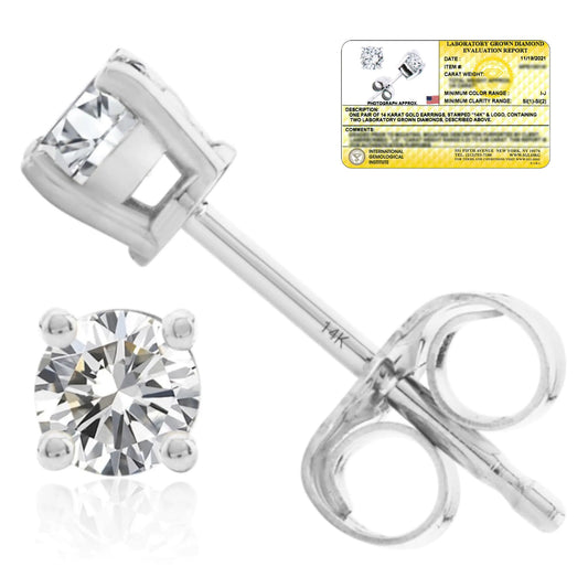 MAX + STONE IGI Certified 1/4 Carat Lab Grown Diamond Stud Earrings in 14k White Gold with 4-Prong Setting | Real Diamond Earrings for Women 14k Real Gold | White Gold Diamond Earrings Studs