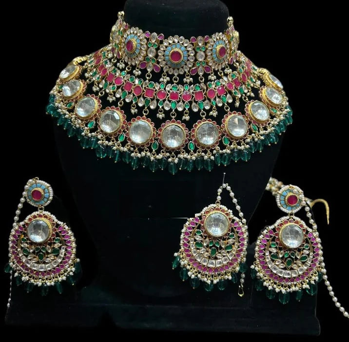Handmade Gold-Plated Multicolor Jewel Set - Premium Necklace & Earrings | Genuine Gemstone Collection