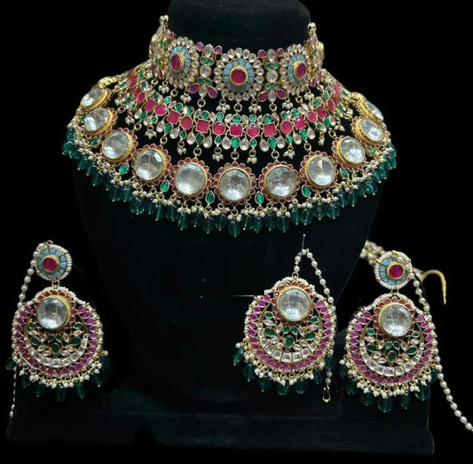 Handmade Gold-Plated Multicolor Jewel Set - Premium Necklace & Earrings | Genuine Gemstone Collection