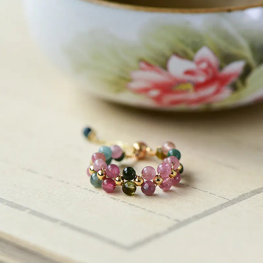 Genuine Rainbow Tourmaline Ring in 14K Gold