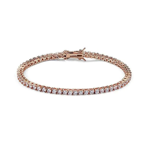 14K Solid Gold Tennis Bracelet - 3mm Moissanite Stones for Women - Rose Gold 6.5 Inch