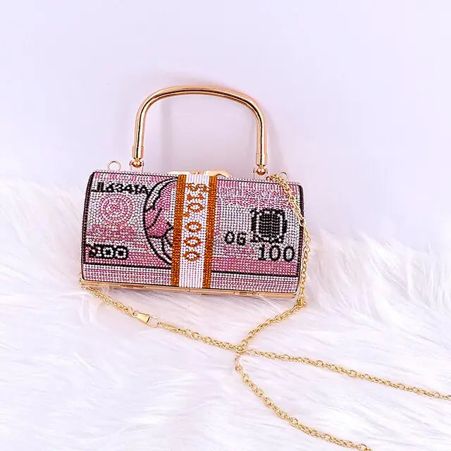 Luxury Crystal Dollar Design Evening Clutch - Money USD Bag | Multiple Colors