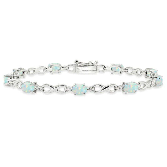 White Opal Tennis Bracelet - 925 Sterling Silver Infinity Design | Lab Created Gemstone