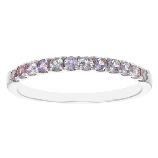 10K White Gold Lab-Created Alexandrite Ring - June Birthstone Wedding Band Size 8